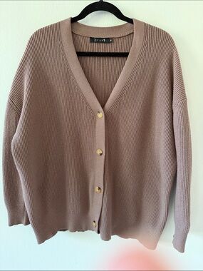 Taupe V-Neck Button Cardigan Sweater